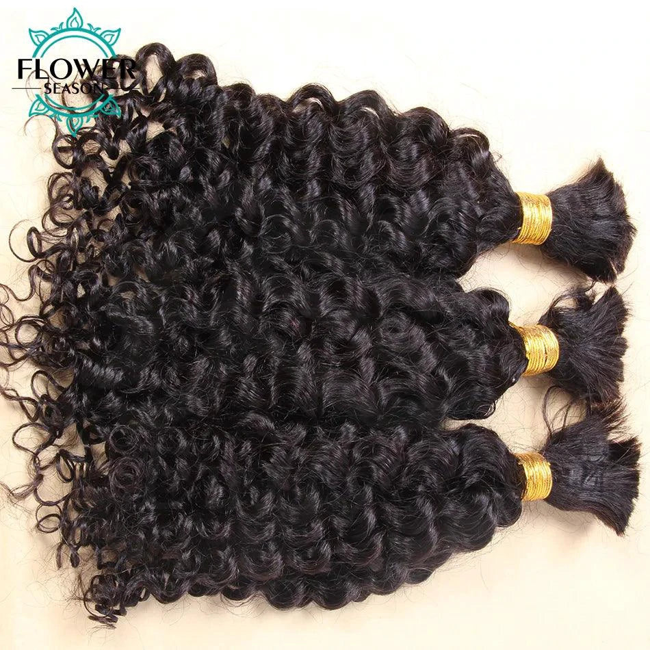 Burmese Boho Braids - Double Drawn Curly Bulk Human Hair Extensions for Braiding - 3 Bundles