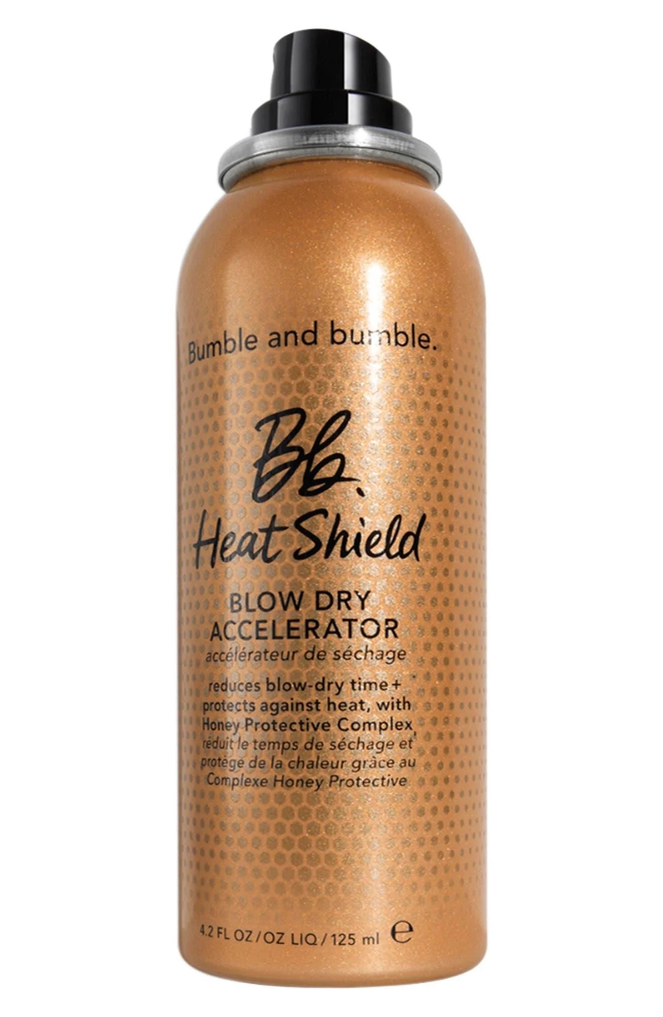 Bumble and Bumble Heat Shield Blow Dry Accelerator 4.2 oz heat protectant spray for faster blow drying, frizz control, smooth shiny hair and heat damage protection