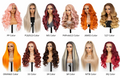 Display of various hair color options on mannequin heads with labels underneath.