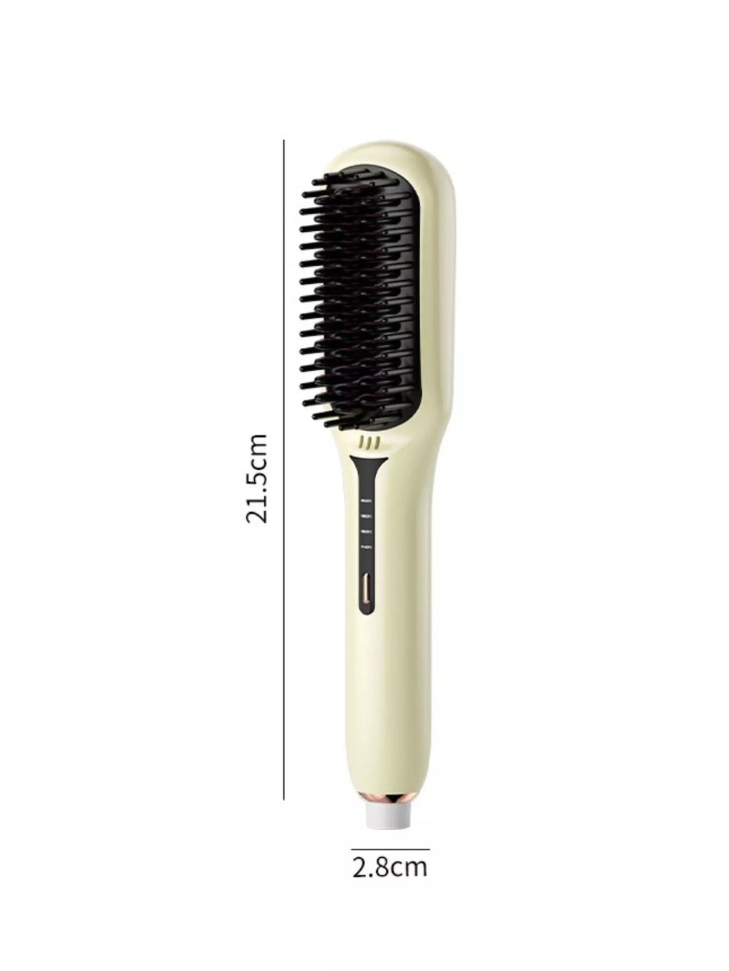 Ivory fast-heating electric hair straightening comb with black heated bristles, ergonomic handle, adjustable temperature controls, rapid heating technology, and 21.5 cm length for smooth, sleek, frizz-free styling.