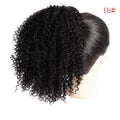 African drawstring small curly ponytail wig extension for Black women, natural black 1B kinky curly hairpiece, voluminous curls, adjustable drawstring protective updo.