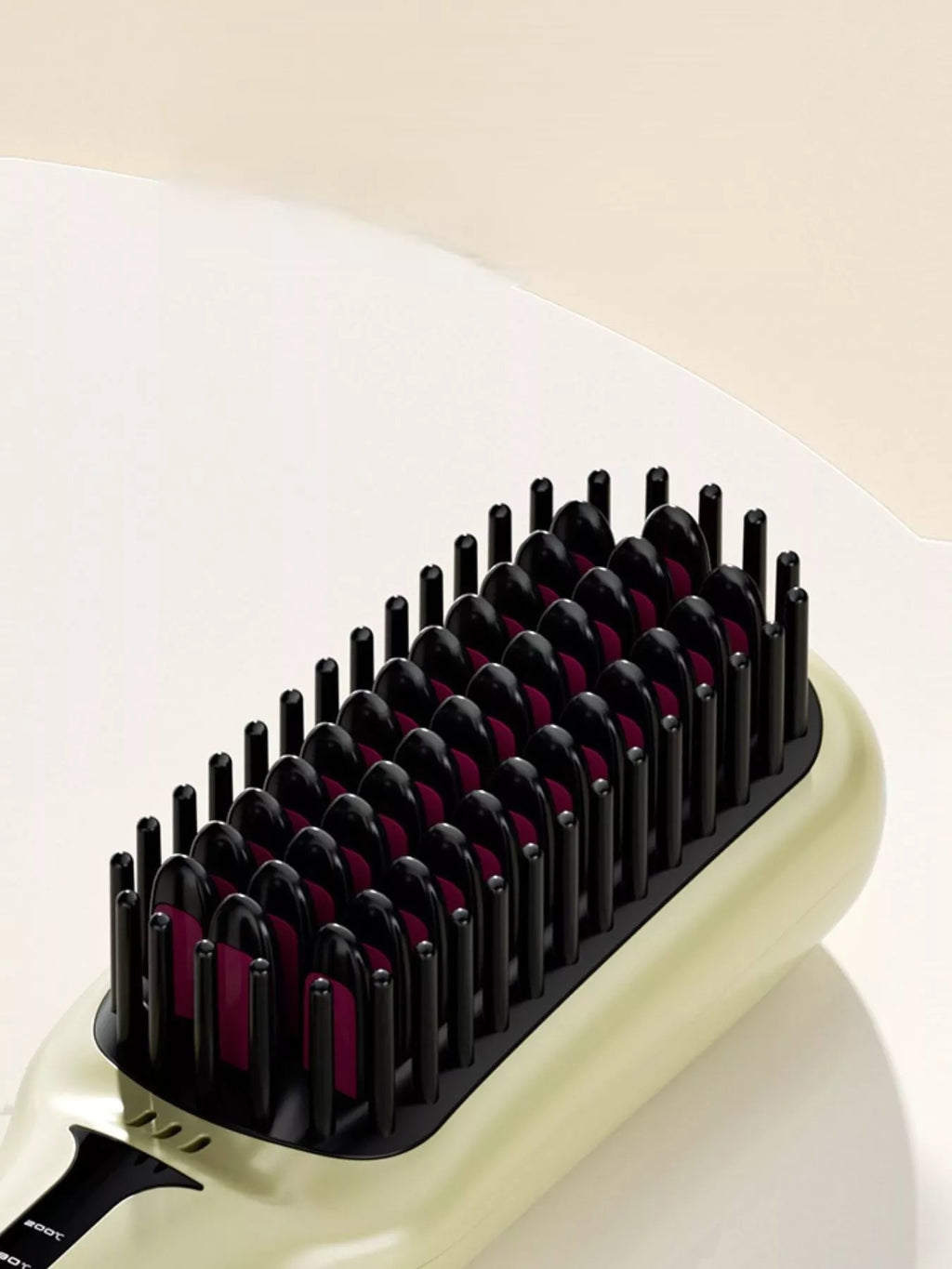 Ivory fast-heating electric hair straightening comb with black heated bristles, ergonomic handle and temperature controls for smooth, sleek hair styling.