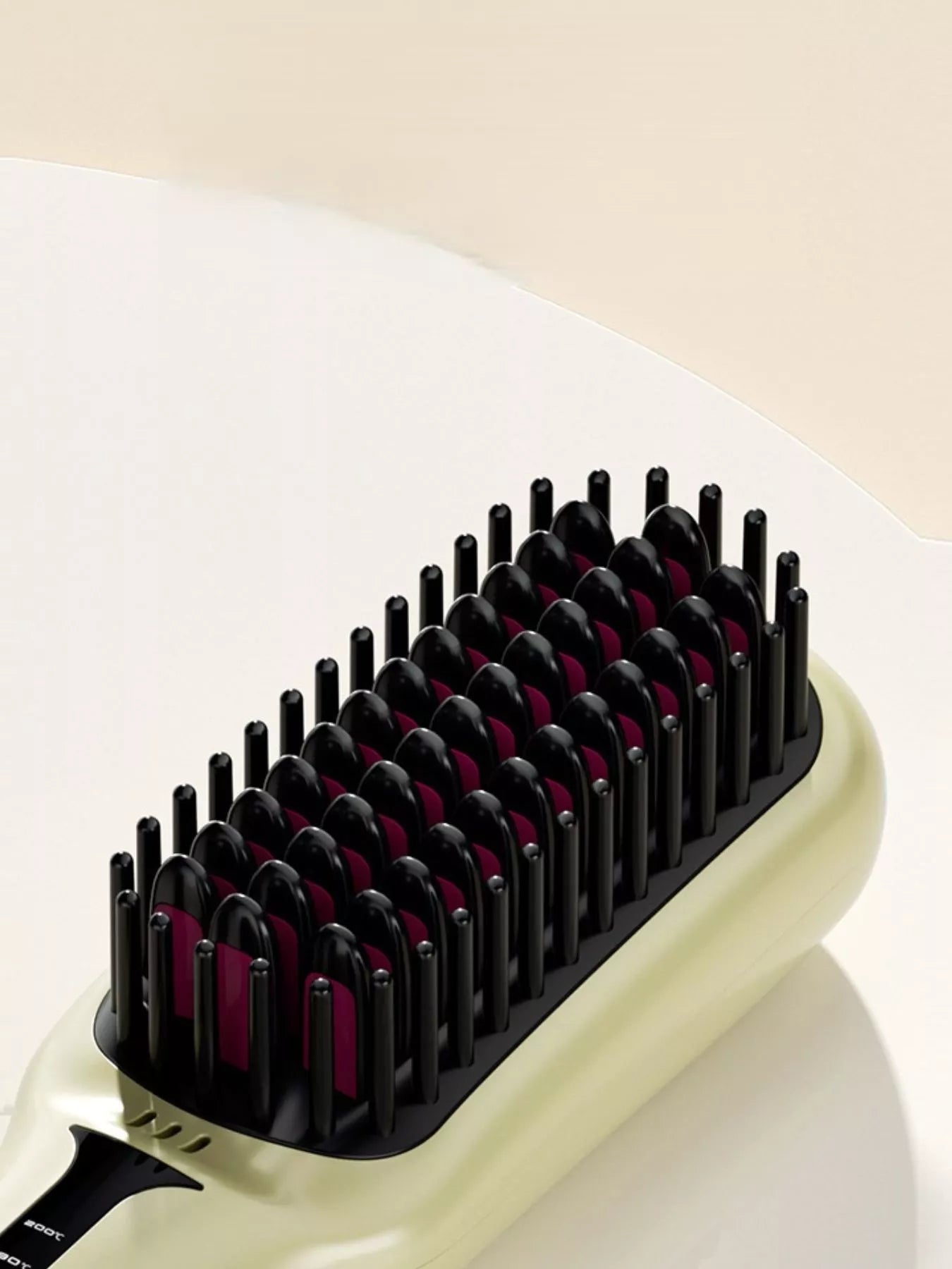 Ivory fast-heating electric hair straightening comb with black heated bristles, ergonomic handle and temperature controls for smooth, sleek hair styling.