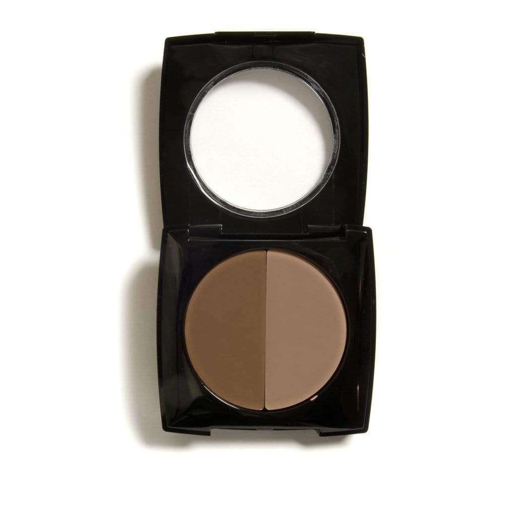 Danyel Duo Blenders Contouring Foundation in Tropical Bronze and Soft Beige, two-tone pressed powder face makeup compact for contouring, highlighting, blending and complexion definition
