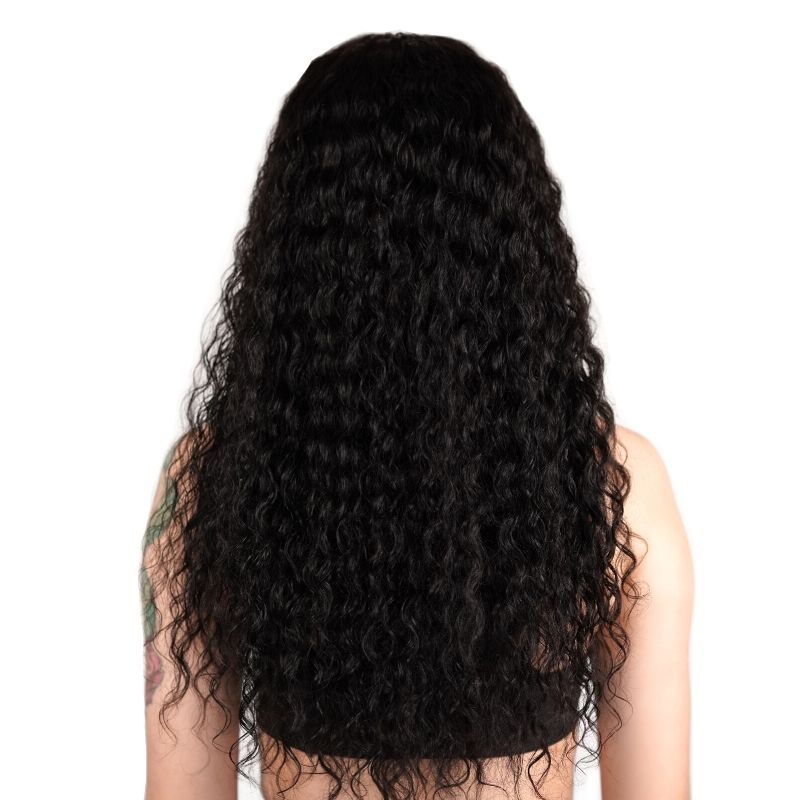 Long, black, wavy hair on a white background Deep Wave 13x4 Transparent Lace Front 100% Human Hair Wig