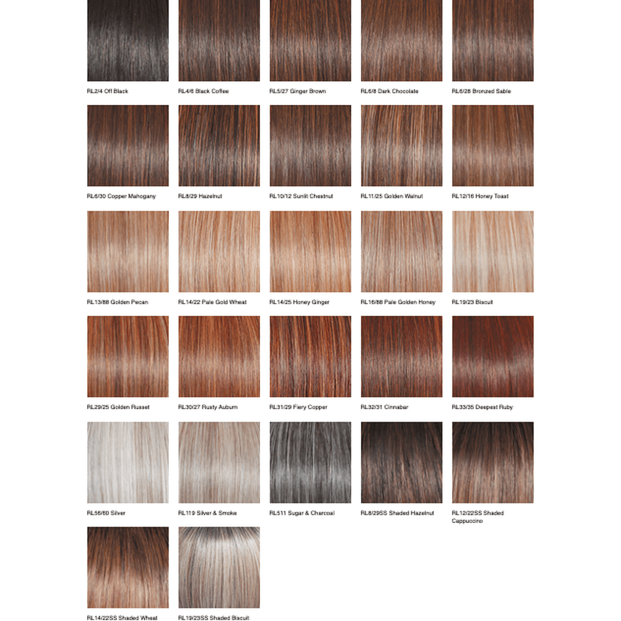 Color chart for hair color shades with text labels on a white background