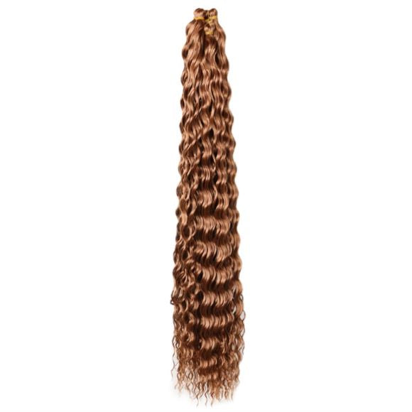 Long Curly Brown Synthetic Hair Extensions, Deep Wave Russian Chemical Fiber Hairpiece for Women, Wavy Hair Extensions on White Background