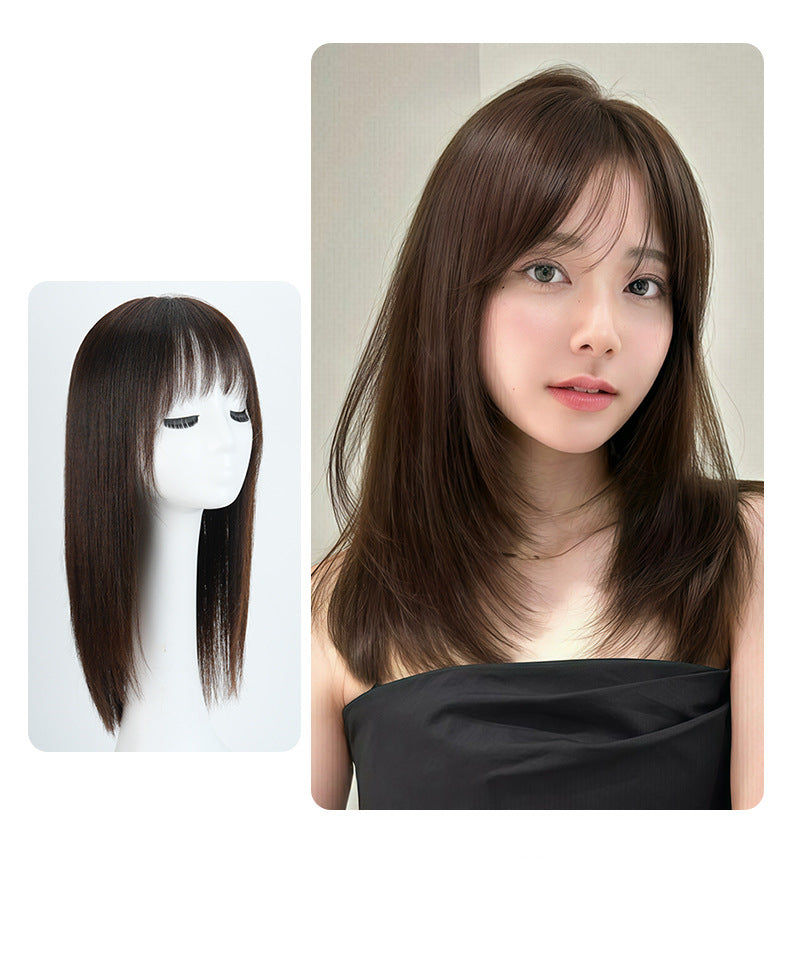 Women's Hand Woven Double Delivery Needle Wig with Bangs Sheath Real Human Hair Silk Sleeve