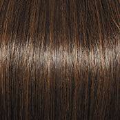 A close-up of straight, shoulder-length brown hair with subtle lighter brown highlights, filling the entire frame.