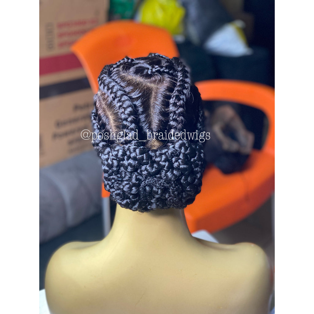 Feedin Braid Wig With Heart, Human Hair Full Lace, Black Color, Glueless - Farrah
