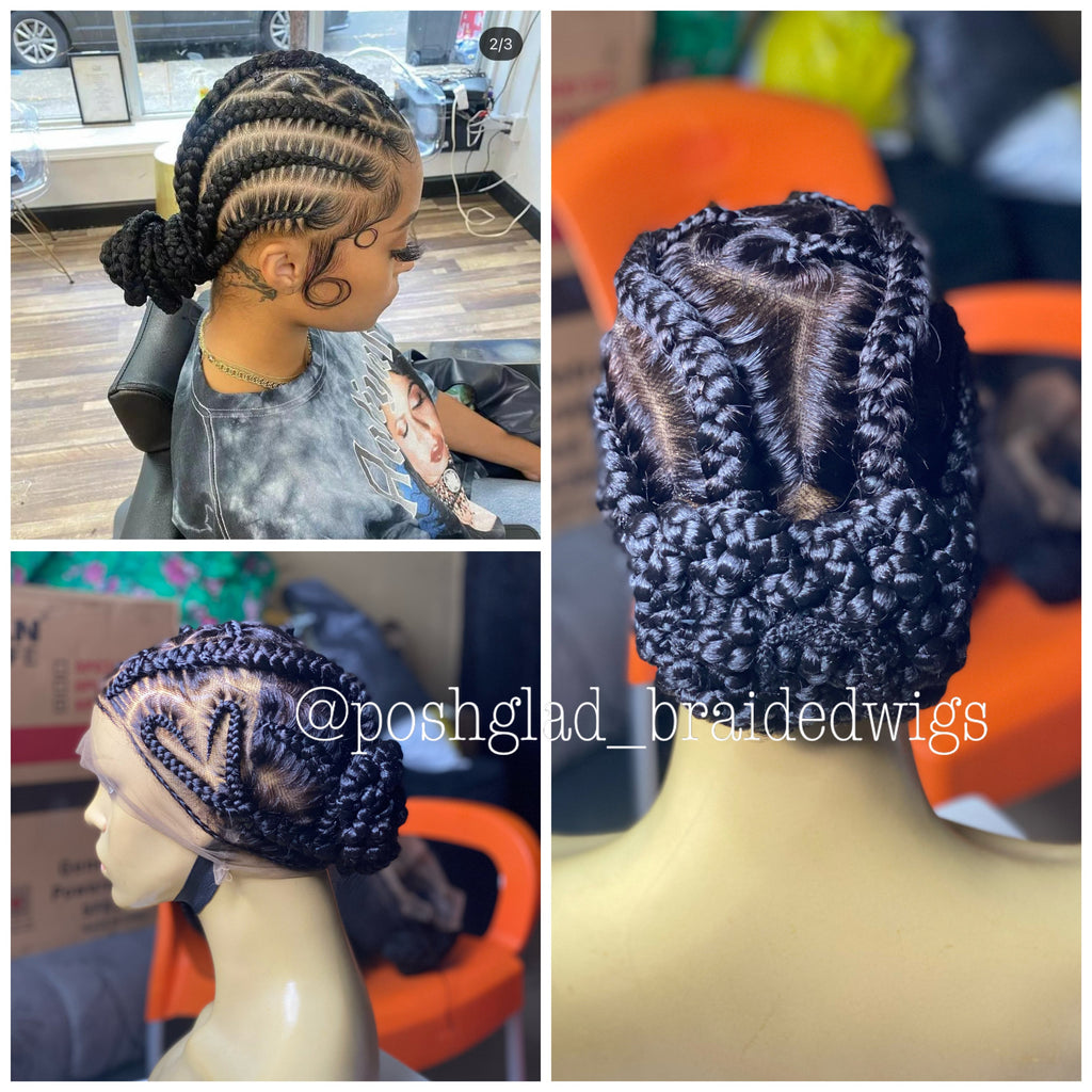 Feedin Braid Wig With Heart, Human Hair Full Lace, Black Color, Glueless - Farrah