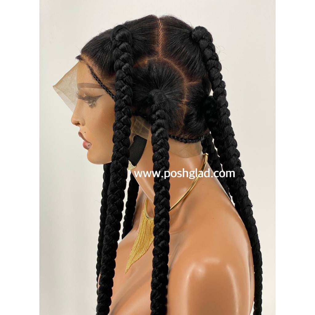 Large Jumbo Knotless Spiral Tip (100% Human Hair Full Lace Base) Color 1B - Jessie