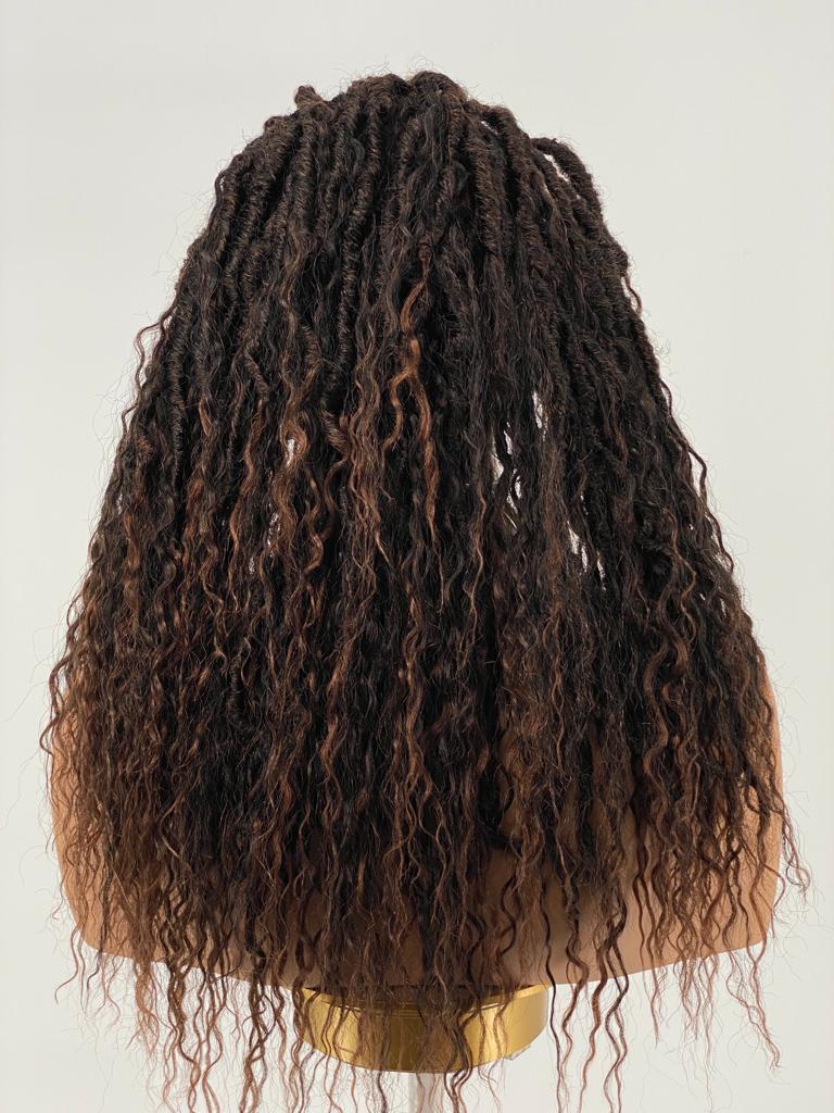 Distressed Locs Wig, Swiss Full Lace, Color 1B/30, Armpit Length - READY TO SHIP