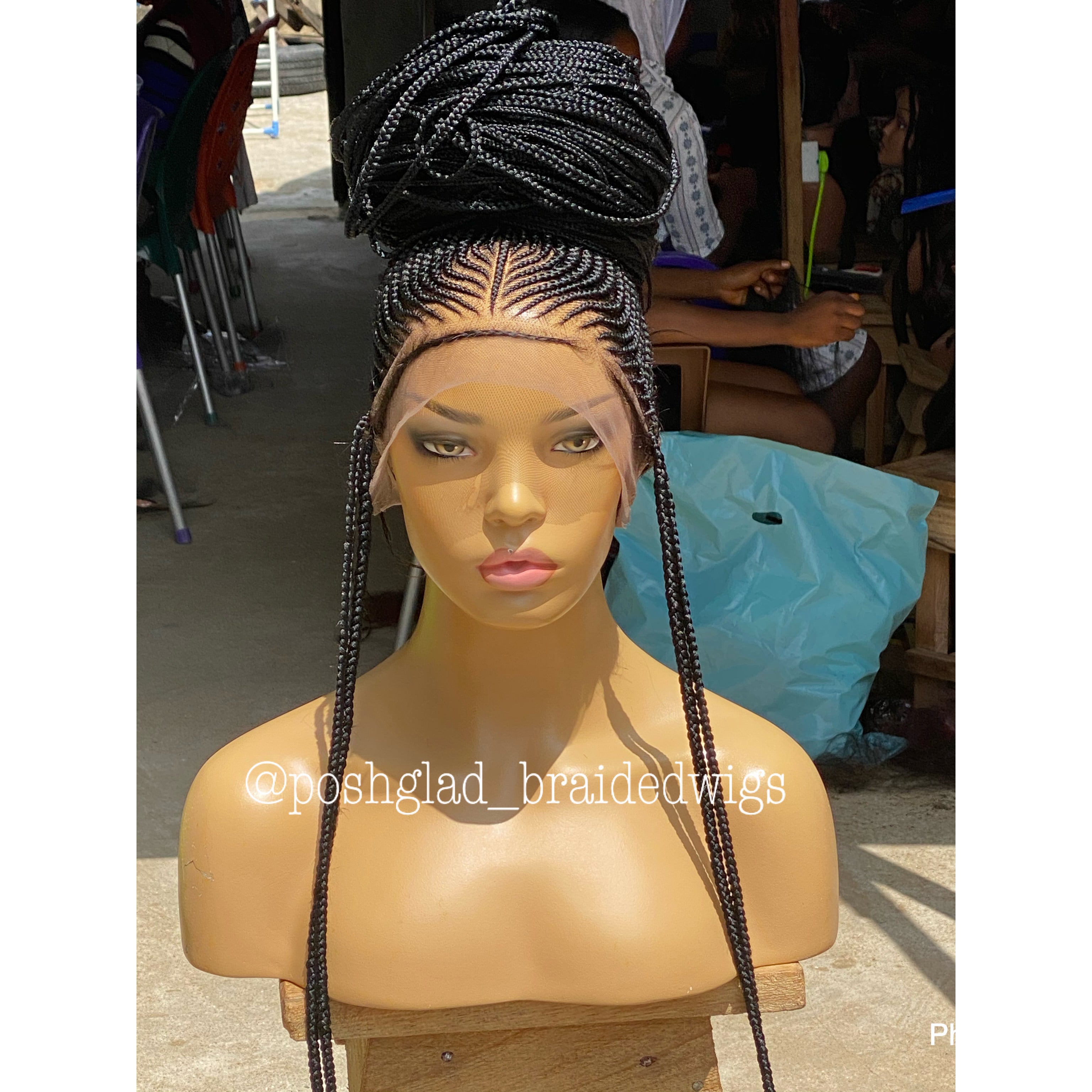 Cornrow Braid Wig "Premium Swiss Full Lace" Waist Length (Myra)