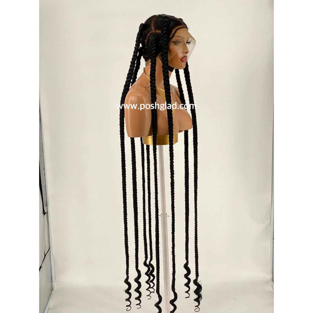 Large Jumbo Knotless Spiral Tip (100% Human Hair Full Lace Base) Color 1B - Jessie