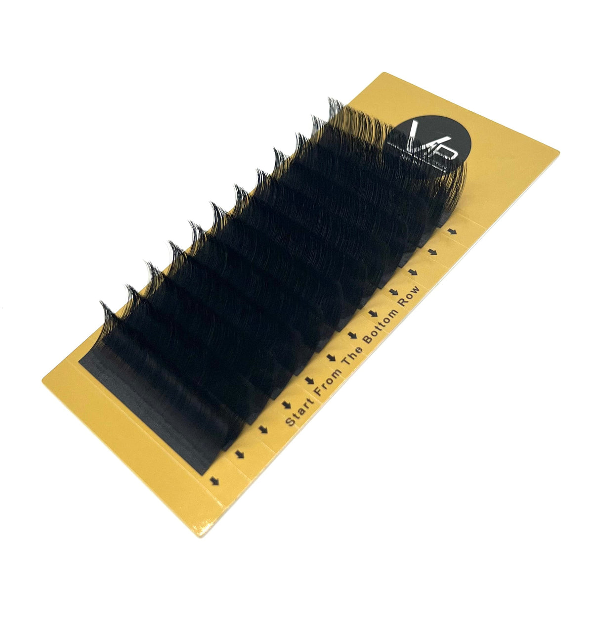 Professional close-up shot of Thai Luxury Hair VIP Faux Mink Lash Extension tray, showcasing 12 lines of 0.05mm C-curl lashes in a mix of lengths, designed for professional lash volume application.
