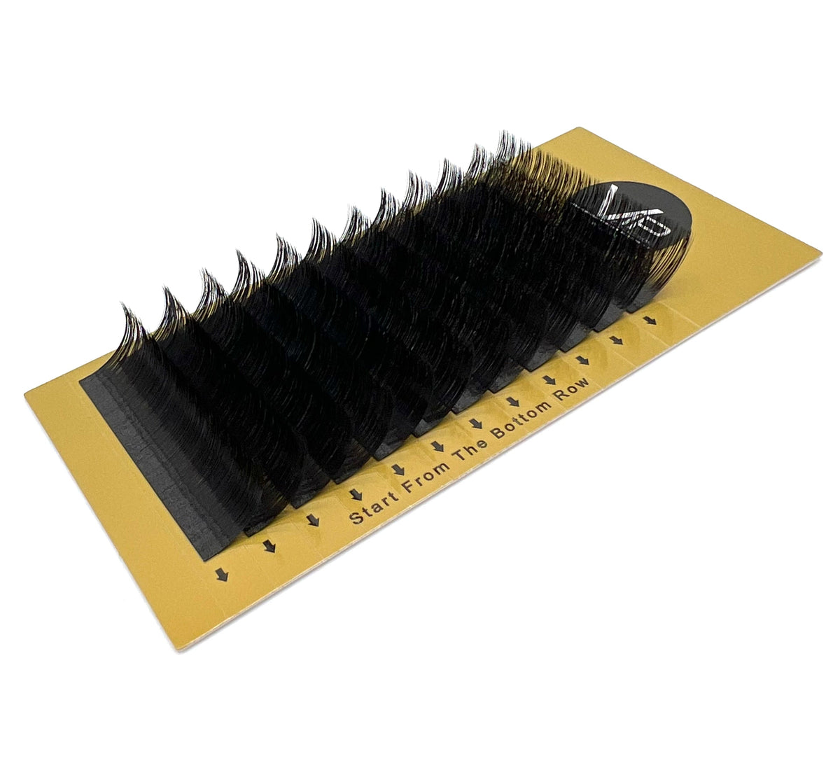 Professional studio shot of a VIP Faux Mink Lash Extension tray featuring 12 rows of ultra-fine 0.05mm C-curl lashes. The lashes are neatly organized in sleek, black professional-grade packaging, showcasing a hig