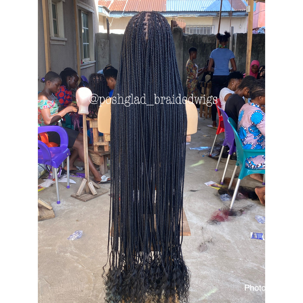 Goddess Knotless Braid Wig, HD Full Lace, Color 1B, Tailbone Length - Daya