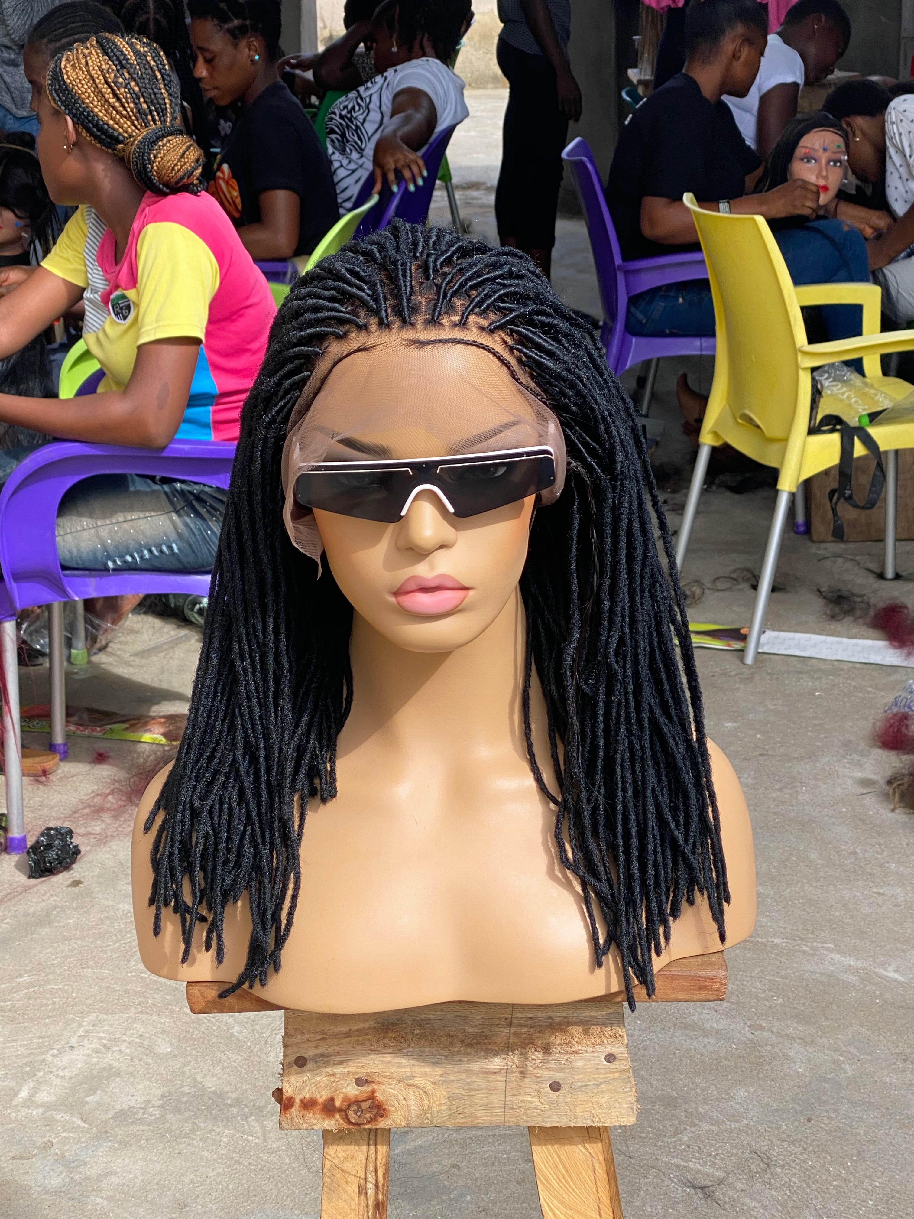 Simple Faux Locs Wig (Swiss Full Lace) Black Color, Shoulder Length - Karina