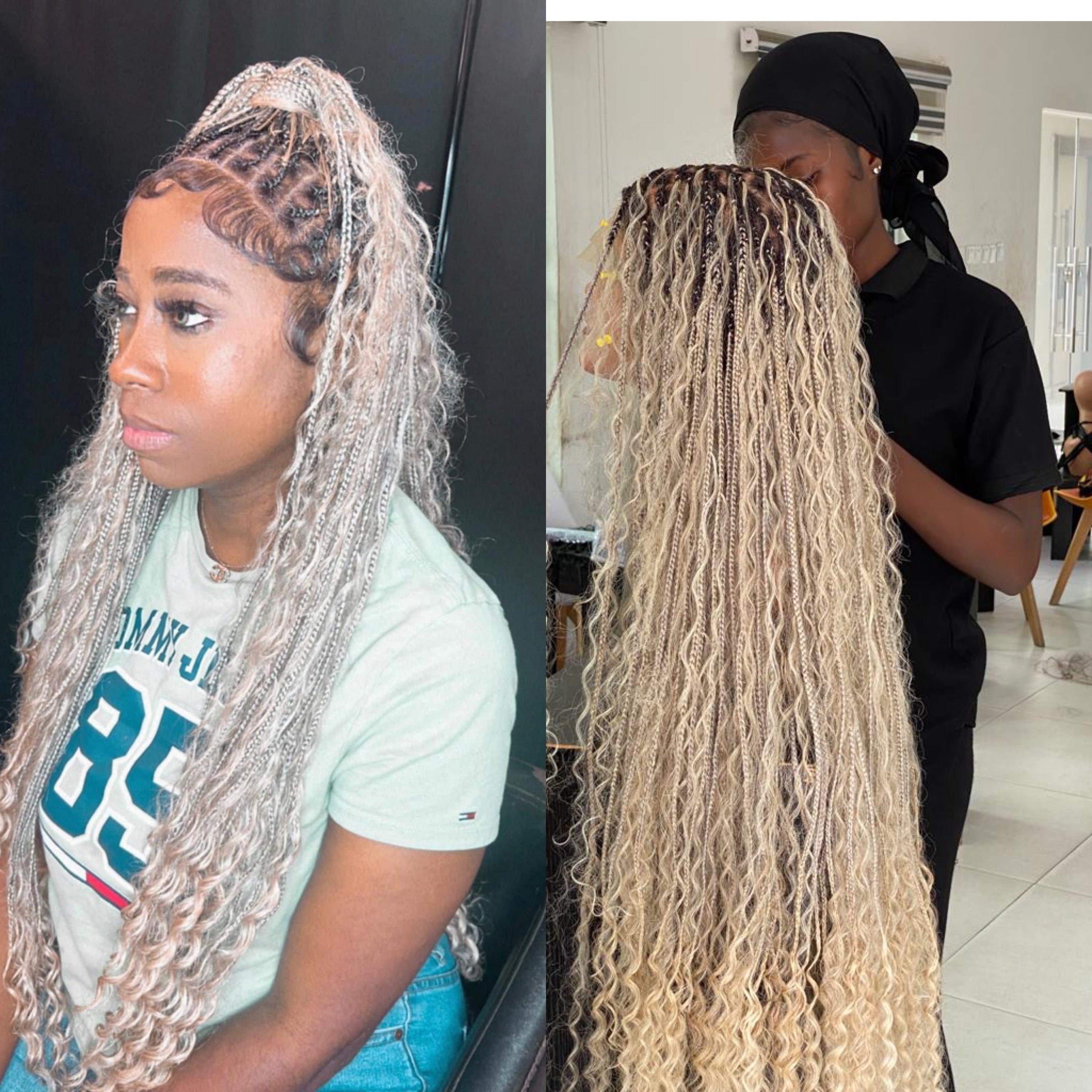 Bohemian Knotless Braid Wig, Full Lace, Waist, Color 613 mix - ZARA