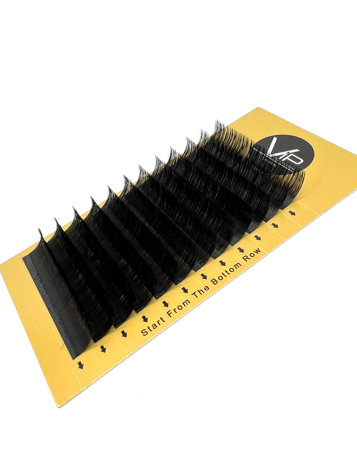 Professional close-up of a premium VIP Faux Mink Lash Extension tray, featuring 12 rows of ultra-fine 0.05mm lashes in a C curl, designed for professional lash artistry.