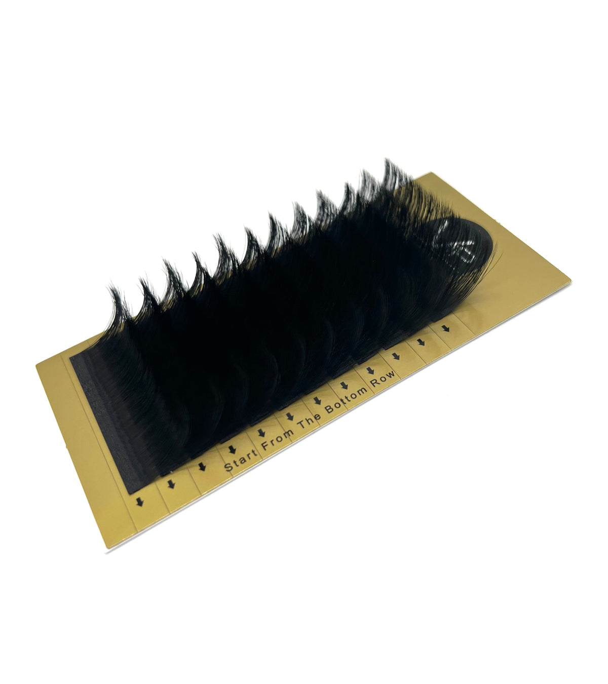 Professional studio photography of a tray containing 12 lines of VIP Faux Mink C-Curl eyelash extensions, featuring a 0.05mm ultra-fine diameter for a natural yet voluminous look.
