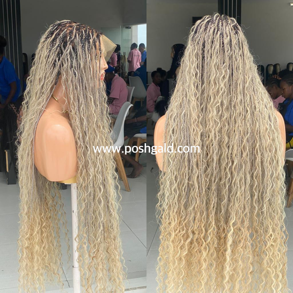 Bohemian Knotless Braid Wig, Full Lace, Waist, Color 613 mix - ZARA