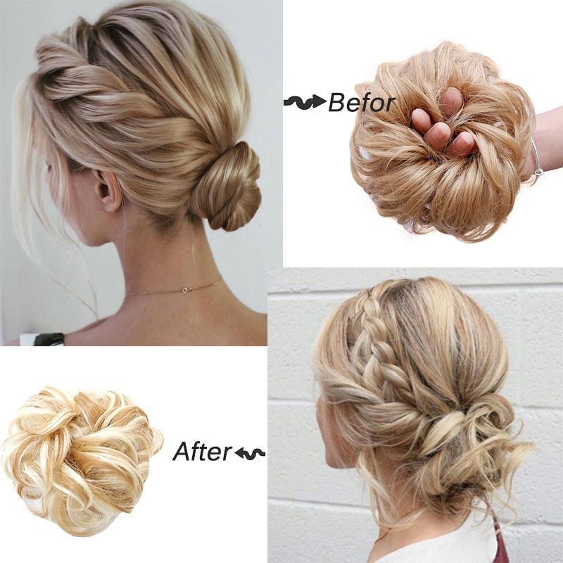 Blonde Synthetic Chignon Messy Bun Hairpiece for Women, Heat-Resistant Curly Donut Bun Extension, Easy Updo Ponytail Hair Accessory