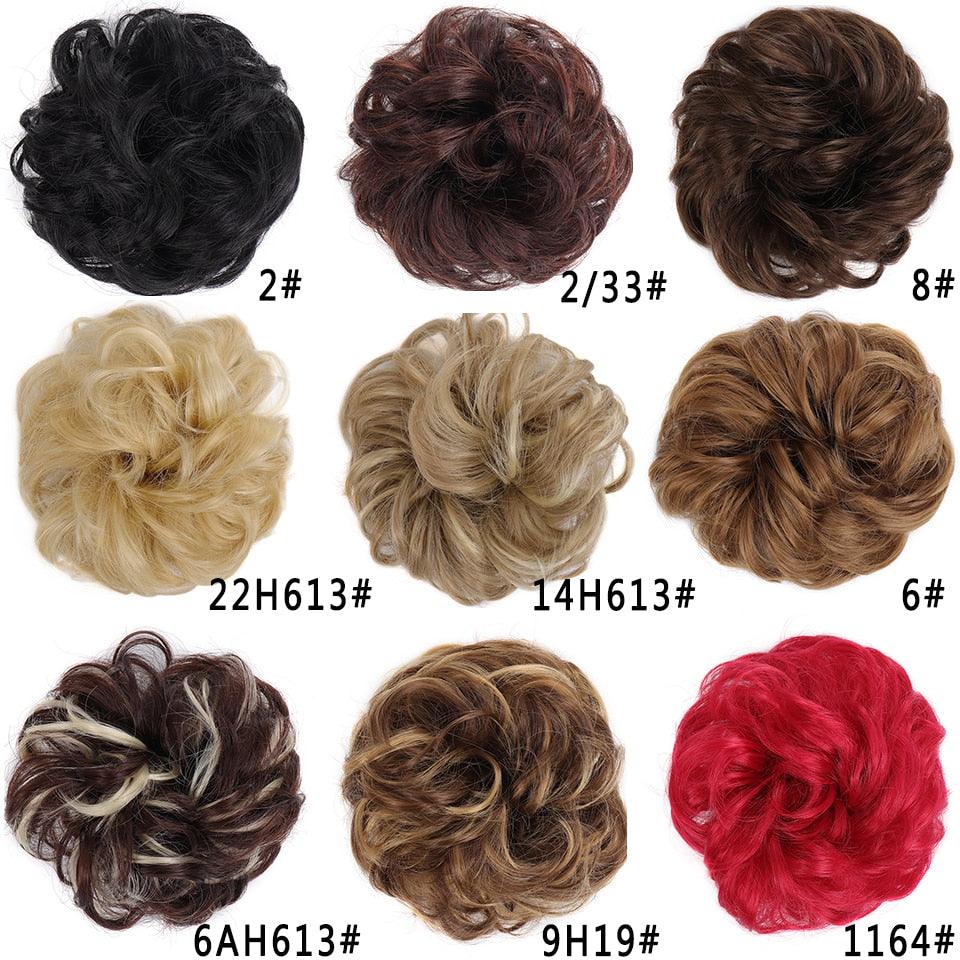 Synthetic Curly Messy Bun Chignon Hair Extensions for Women & Girls – Heat-Resistant Hairpieces in Black, Brown, Blonde, Red & Highlight Colors