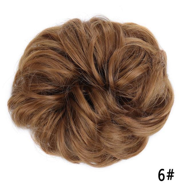 Brown Curly Messy Bun Synthetic Chignon Hairpiece for Women & Girls, Heat-Resistant Donut Bun Extension, Easy Updo Ponytail Hair Accessory, Color 6
