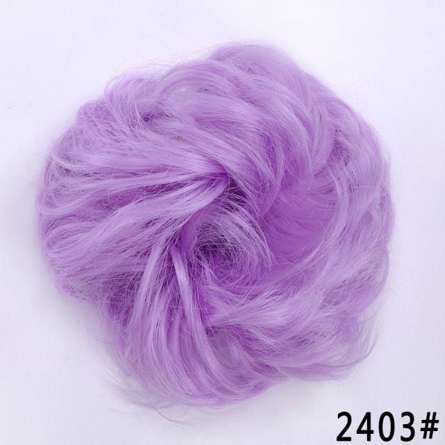 Purple synthetic curly messy bun chignon hair extension for women and girls, heat-resistant donut bun updo hairpiece, color 2403