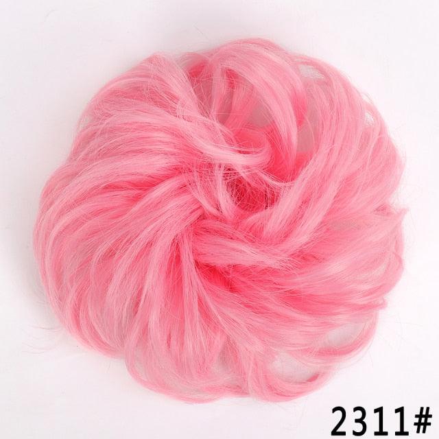 Pink Synthetic Curly Messy Bun Chignon Hairpiece for Women & Girls, Heat-Resistant Donut Bun Ponytail Extension, Color 2311