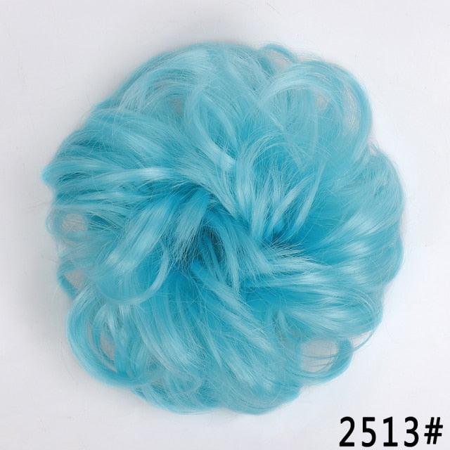 Light Blue Synthetic Curly Messy Bun Chignon Hair Extension for Women & Girls, Heat-Resistant Donut Bun Ponytail Hairpiece Color 2513