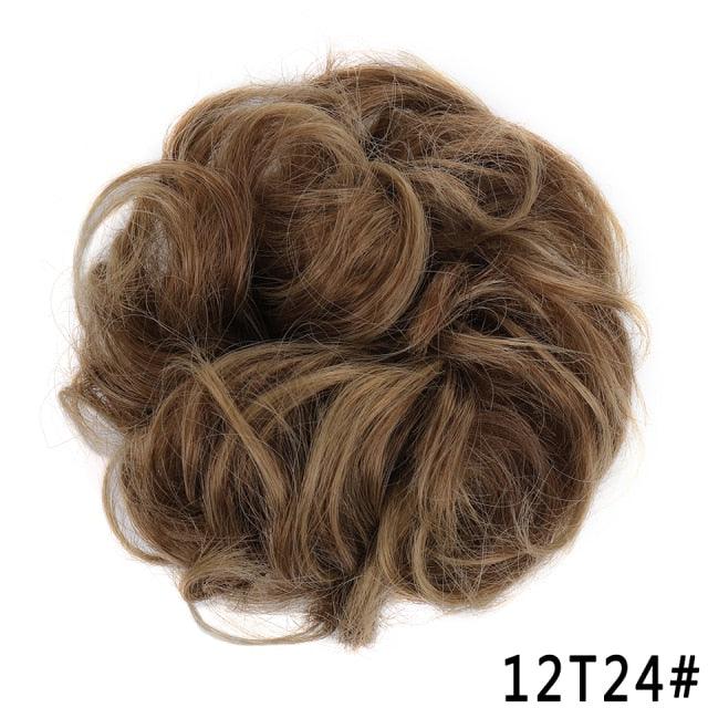 Brown Synthetic Curly Messy Bun Chignon Hairpiece for Women & Girls, Heat-Resistant Donut Bun Extension, Easy Updo Hair Accessory, Color 12T24#