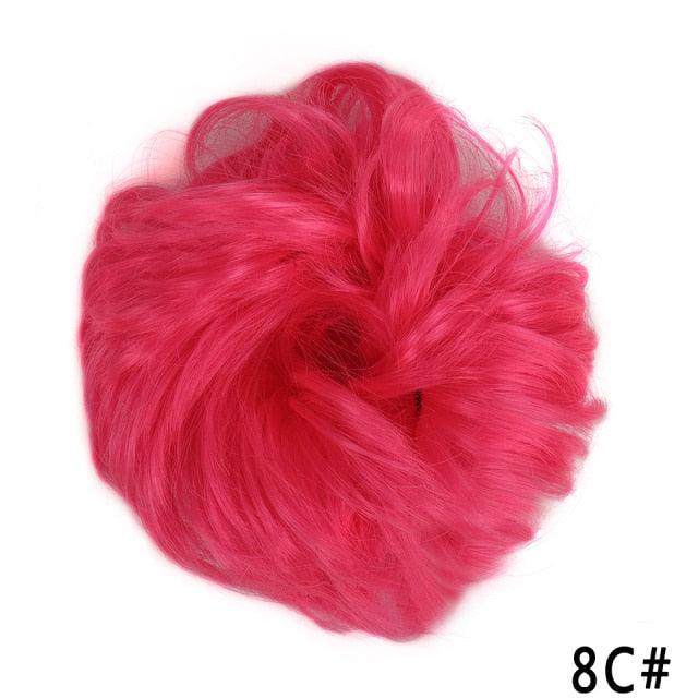 Hot Pink Synthetic Curly Messy Bun Chignon Hairpiece for Women & Girls, Heat-Resistant Donut Bun Ponytail Extension, Color 8C