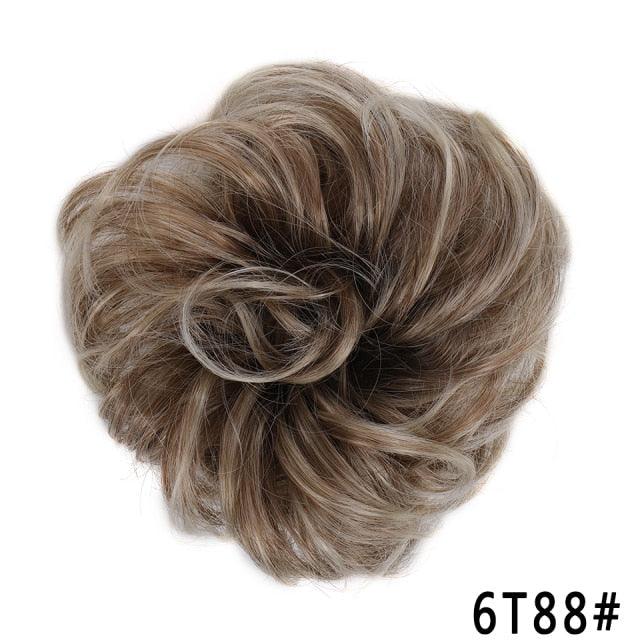 Light Ash Blonde Synthetic Curly Messy Bun Chignon Hairpiece for Women & Girls, Heat-Resistant Donut Bun Extension, Easy Updo Hair Accessory, Color 6T88