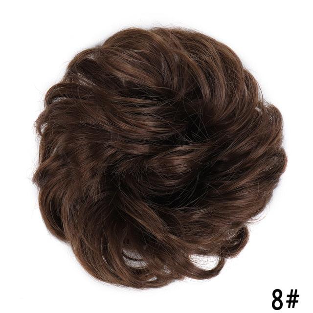 Dark Brown #8 Synthetic Curly Messy Bun Chignon Hairpiece for Women & Girls, Heat-Resistant Donut Bun Ponytail Extension Hair Accessory