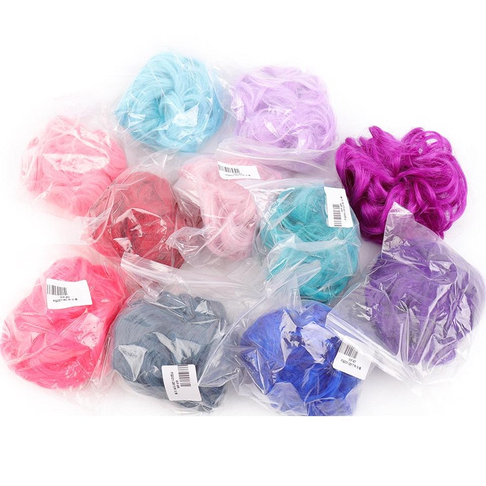Colorful Synthetic Curly Messy Bun Hair Extensions for Women & Girls, Heat-Resistant Chignon Donut Hairpieces in Pink, Blue, Purple, Red & Pastel Colors