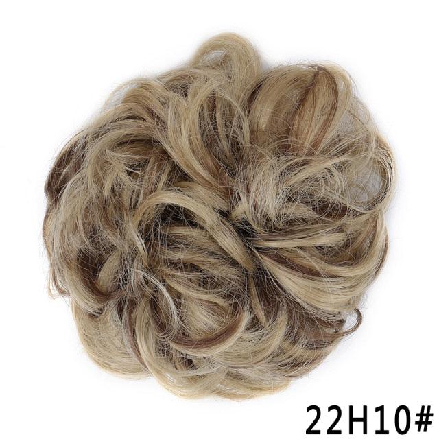 Blonde Highlight Synthetic Curly Messy Bun Chignon Hairpiece for Women & Girls, Heat-Resistant Donut Bun Extension, Easy Updo Ponytail Hair Accessory, Natural-Looking Hair Bun 22H10