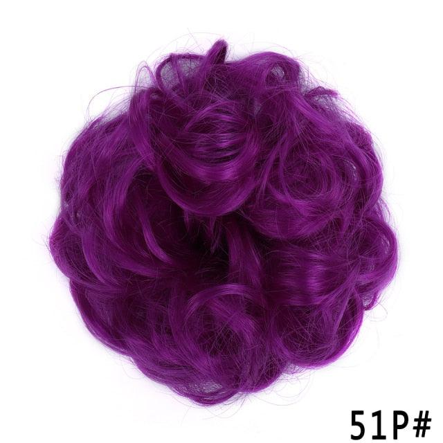 Purple Synthetic Curly Messy Bun Chignon Hairpiece for Women & Girls, Heat-Resistant Donut Bun Extension, Ponytail Updo Hair Accessory, Color 51P