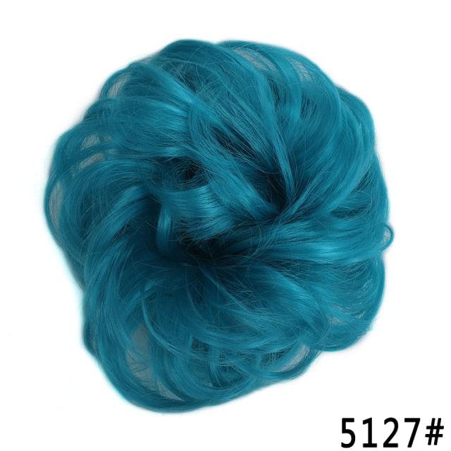 Teal Blue Synthetic Curly Messy Bun Chignon Hairpiece for Women & Girls, Heat-Resistant Donut Bun Extension, Easy Updo Ponytail Hair Accessory, Color 5127