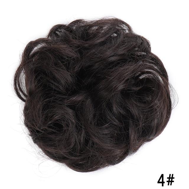 Dark Brown #4 Synthetic Curly Messy Bun Chignon Hairpiece for Women & Girls, Heat-Resistant Donut Bun Ponytail Extension, Natural Updo Hair Accessory