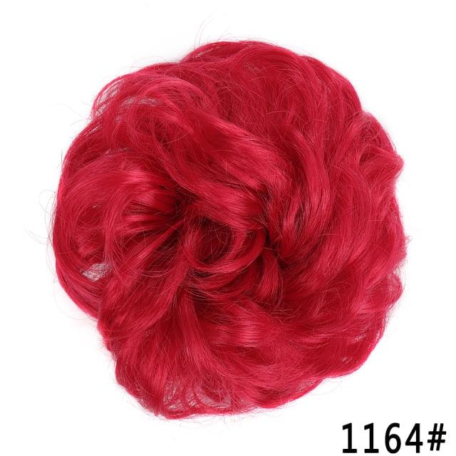 Red Curly Messy Bun Synthetic Chignon Hairpiece for Women & Girls, Heat-Resistant Donut Bun Extension, Easy Updo Ponytail Hair Accessory, Color 1164