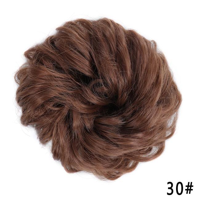 Brown Synthetic Curly Messy Bun Chignon Hairpiece for Women & Girls, Heat-Resistant Donut Bun Extension, Easy Updo Ponytail Hair Accessory, Color 30