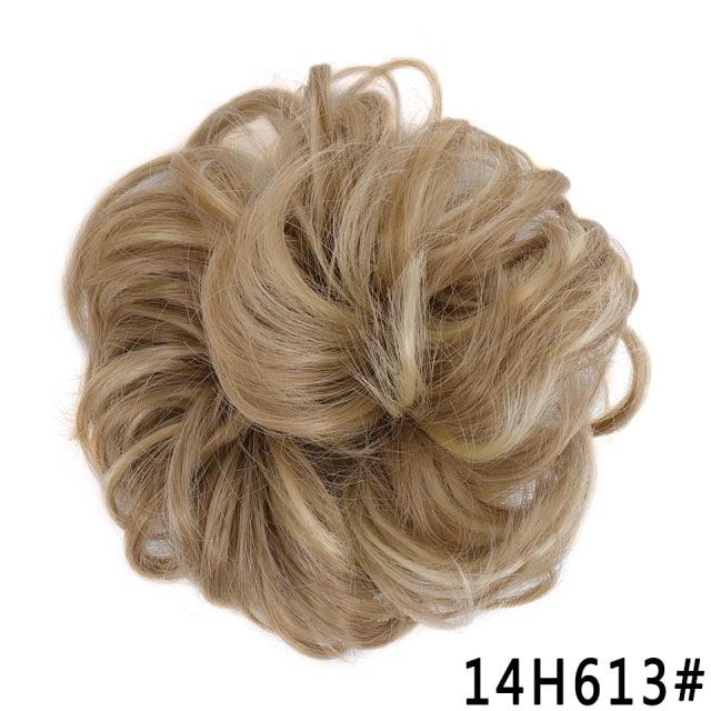 Blonde Synthetic Curly Messy Bun Chignon Hairpiece for Women & Girls, Heat-Resistant Donut Bun Extension, Easy Updo Ponytail Hair Accessory, Color 14H613