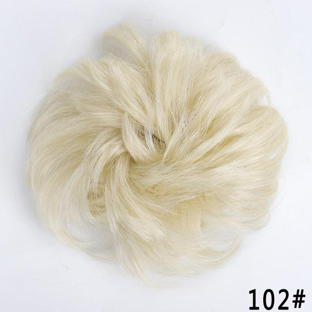 Platinum Blonde Synthetic Curly Messy Bun Chignon Hairpiece for Women & Girls, Heat-Resistant Donut Bun Ponytail Extension, Color 102