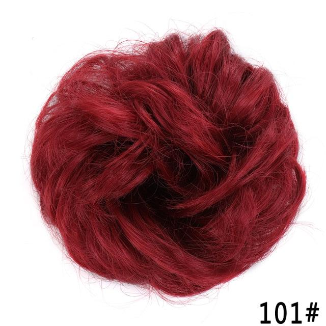 Burgundy Red Synthetic Curly Messy Bun Chignon Hairpiece for Women & Girls, Heat-Resistant Donut Bun Extension, Updo Ponytail Accessory, Color 101