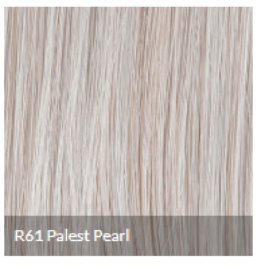 Raquel Welch Voltage Average Wig R61 Palest Pearl, luxury short layered synthetic wig with voluminous salon-inspired hairstyle, natural-looking hair fiber, elegant feminine fashion wig, premium women’s hairpiece, light gray pearl blonde hair color. Raquel Welch high end luxury designer wig.