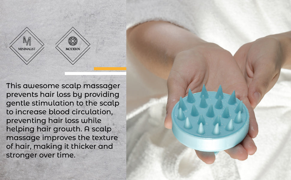 Soft silicone scalp massager brush with gentle bristles for deep cleansing, exfoliating, shampooing, scalp stimulation and all hair types.