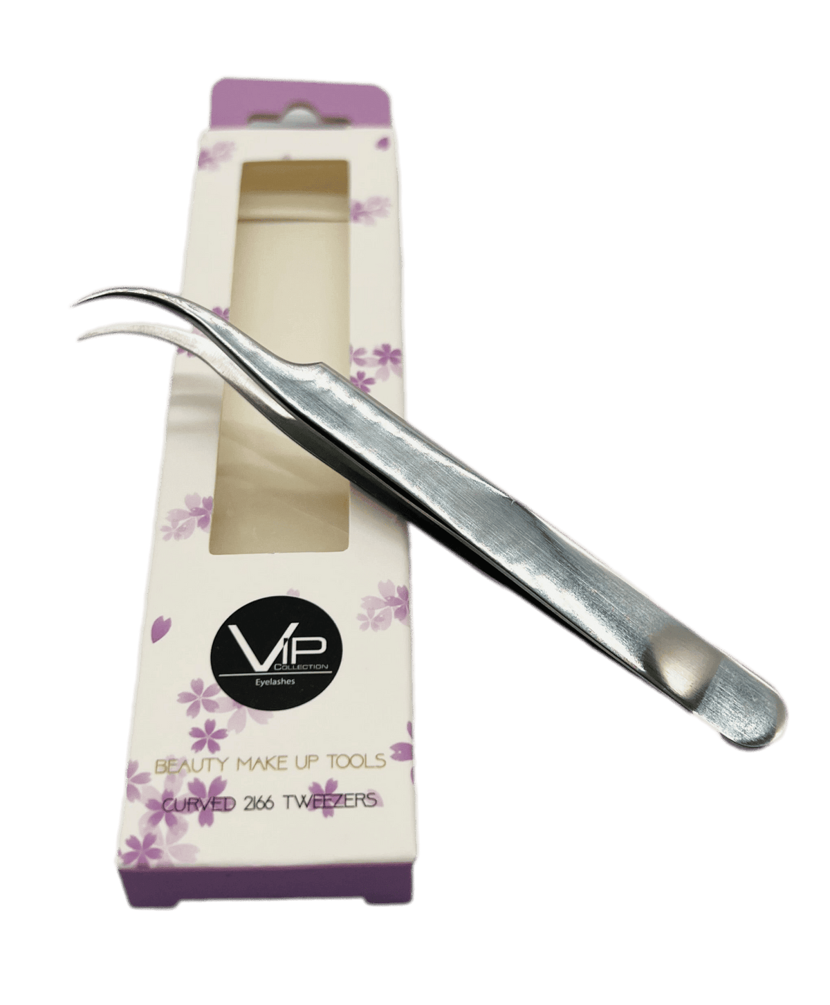 Makeup tweezers with packaging on a green background